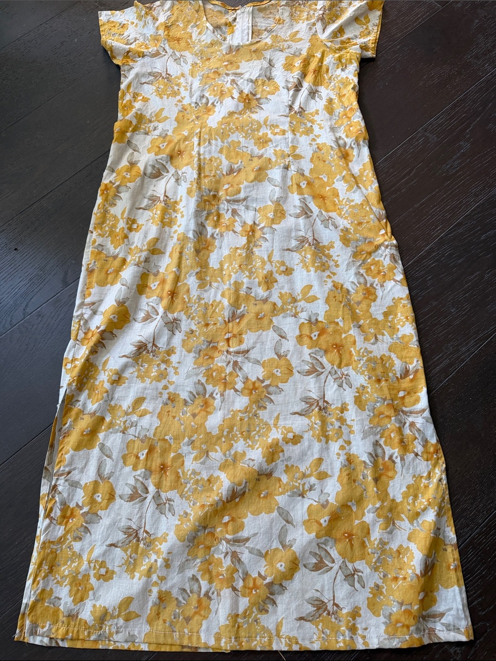 Women's Yellow Floral Maxi Dress with Cap Sleeves
